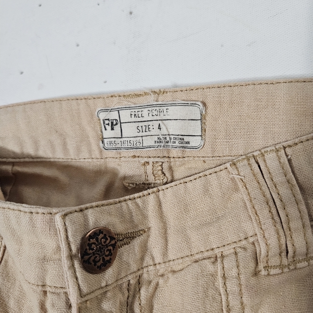 Free People Flared Linen Blend Womens Pants Two Toned Tan Combo Size 4 B13 - Picture 5 of 10